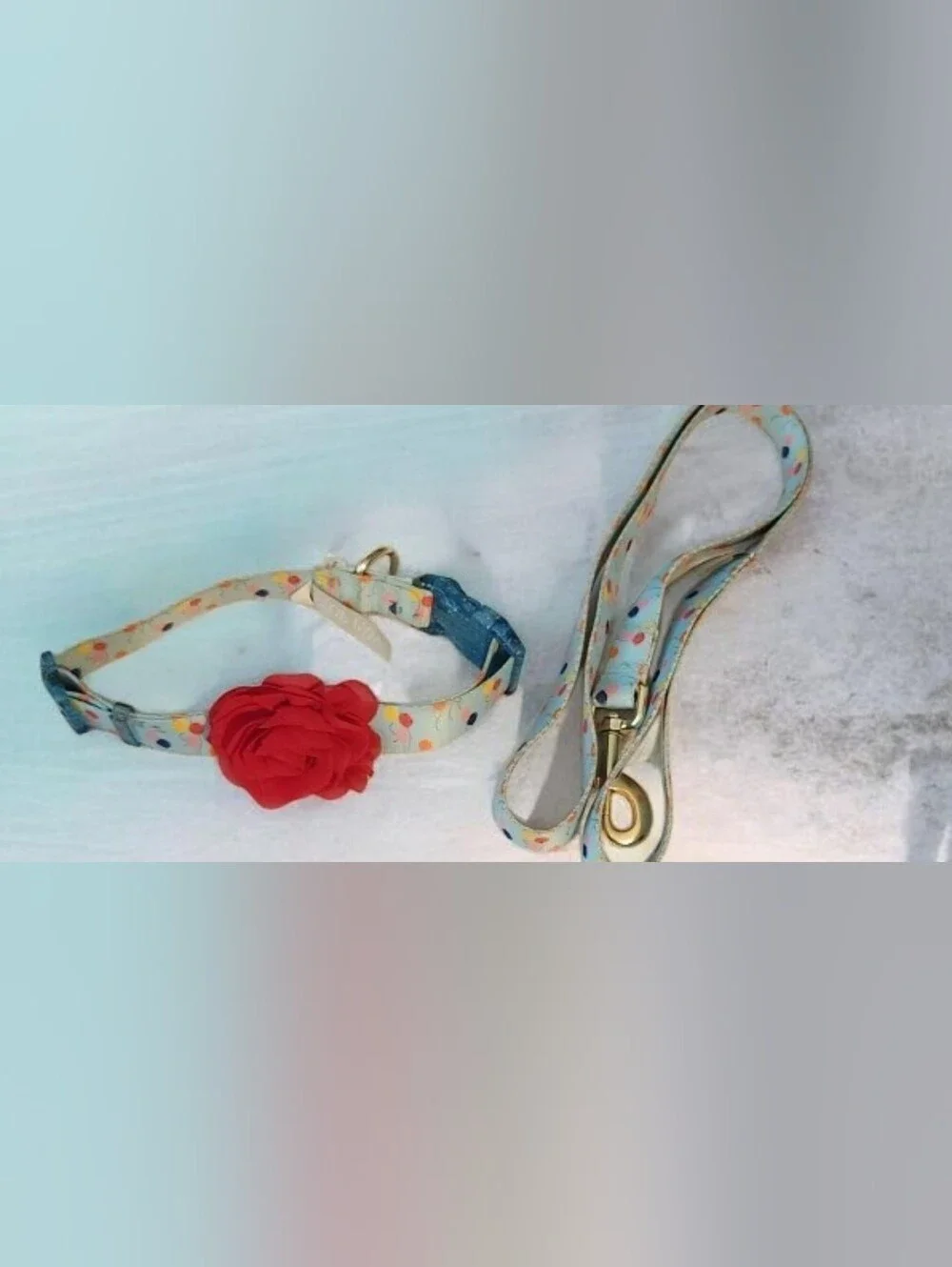 Adjustable Celebration Dog Collar and Leash Set with Red Flower Accent■ EUC